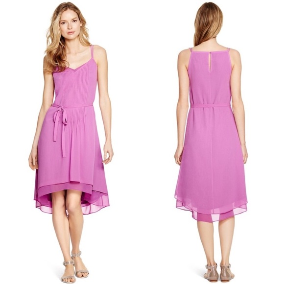 White House Black Market Fuchsia Pintuck Sleeveless High Low Dress Size 12 - Picture 3 of 11